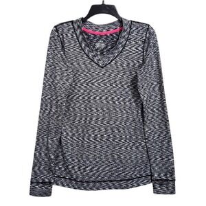 Cuddl Duds Top Womens M‎ S Black White Long Sleeve V-Neck Thumbholes Flex Fit